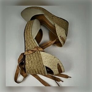 SCHUTZ canvas tied-up espadrille wedges in Khaki Tan